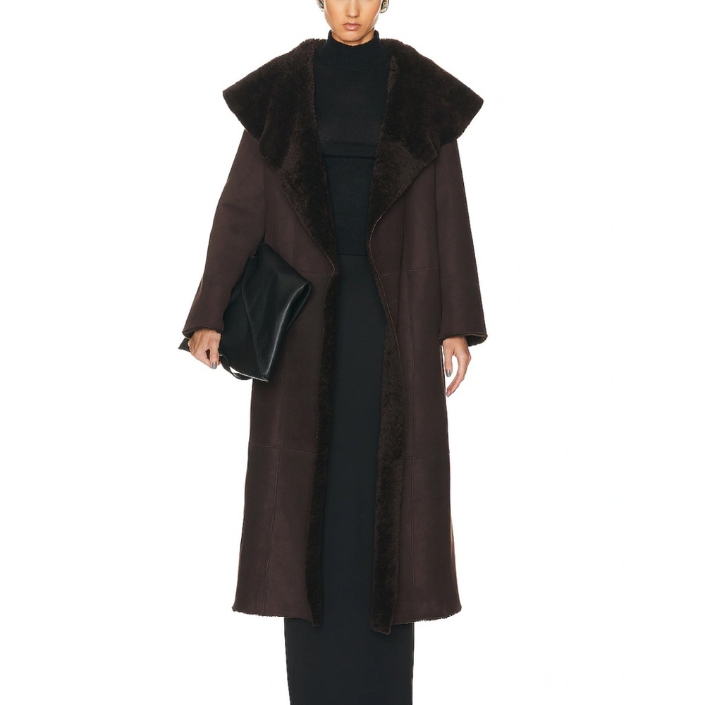 Chic Dark Brown Teddy Agnes Ankle Length Reversible Shearling Coat